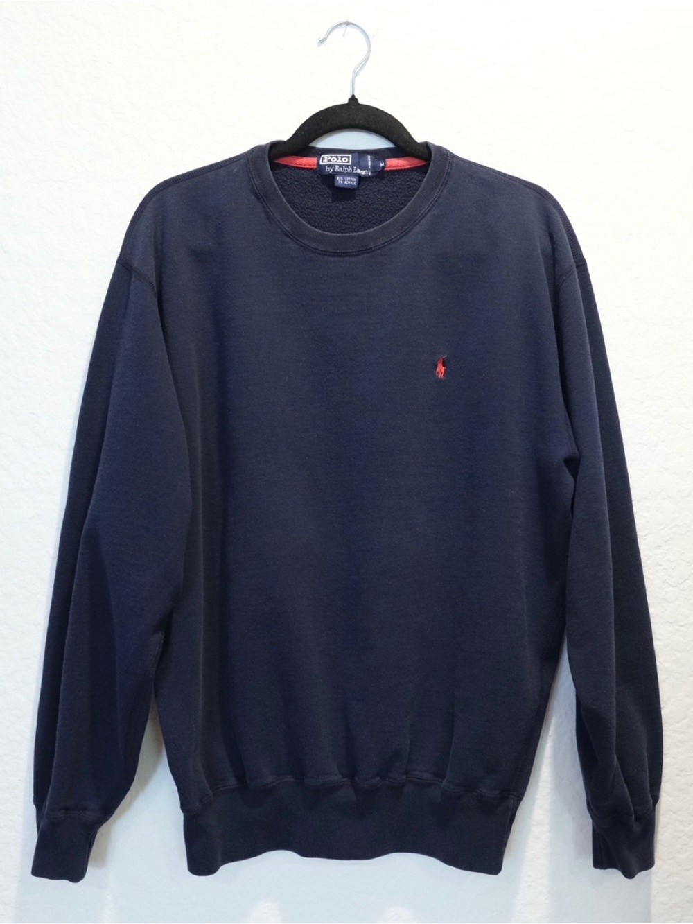 Vintage 90s Polo Ralph Lauren Crewneck Sweatshirt Men Size M Navy Blue Red Pony